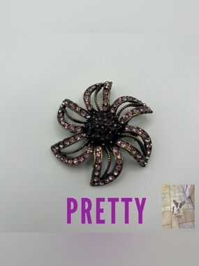 Purple and Red Rhinestone Flower Brooch